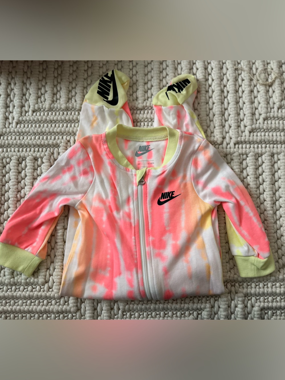 Nike Baby Tie-Dye Zip Footed One-Piece in Neon Pink & Yellow